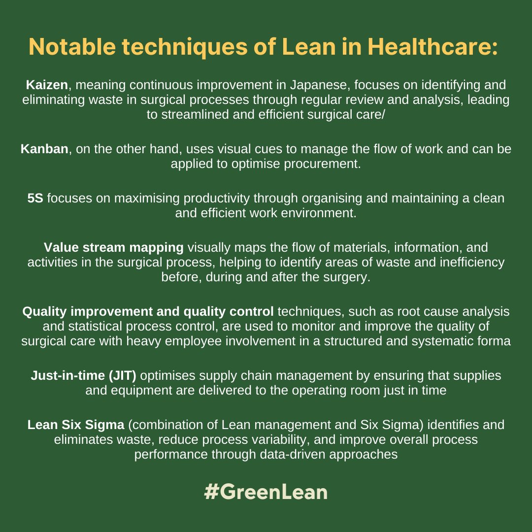 LeanGreenSurg's tweet photo. So what is Lean? Lean optimizes processes and boosts efficiency.📈 In surgery, it means shorter wait times and happier patients and staff! 🏥

With lean techniques we can improve patient quality while reducing costs.💰Let's embrace lean management for better care!💪 https://t.co/FWwWCfkp4m