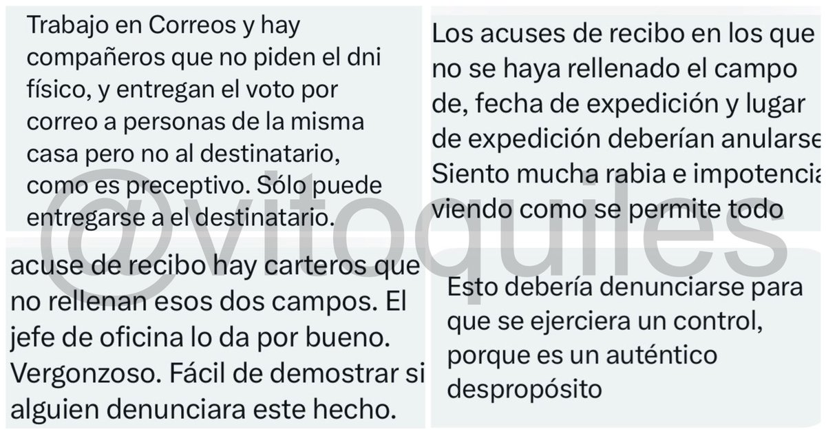 vitoquiles's tweet photo. 🔴 #EXCLUSIVA | Trabajadores de Correos denuncian que sus jefes están dando por válidos votos que no lo son al carecer de información imprescindible.

Alerta de fraude electoral. Difusión. https://t.co/5T7I7pdBeh