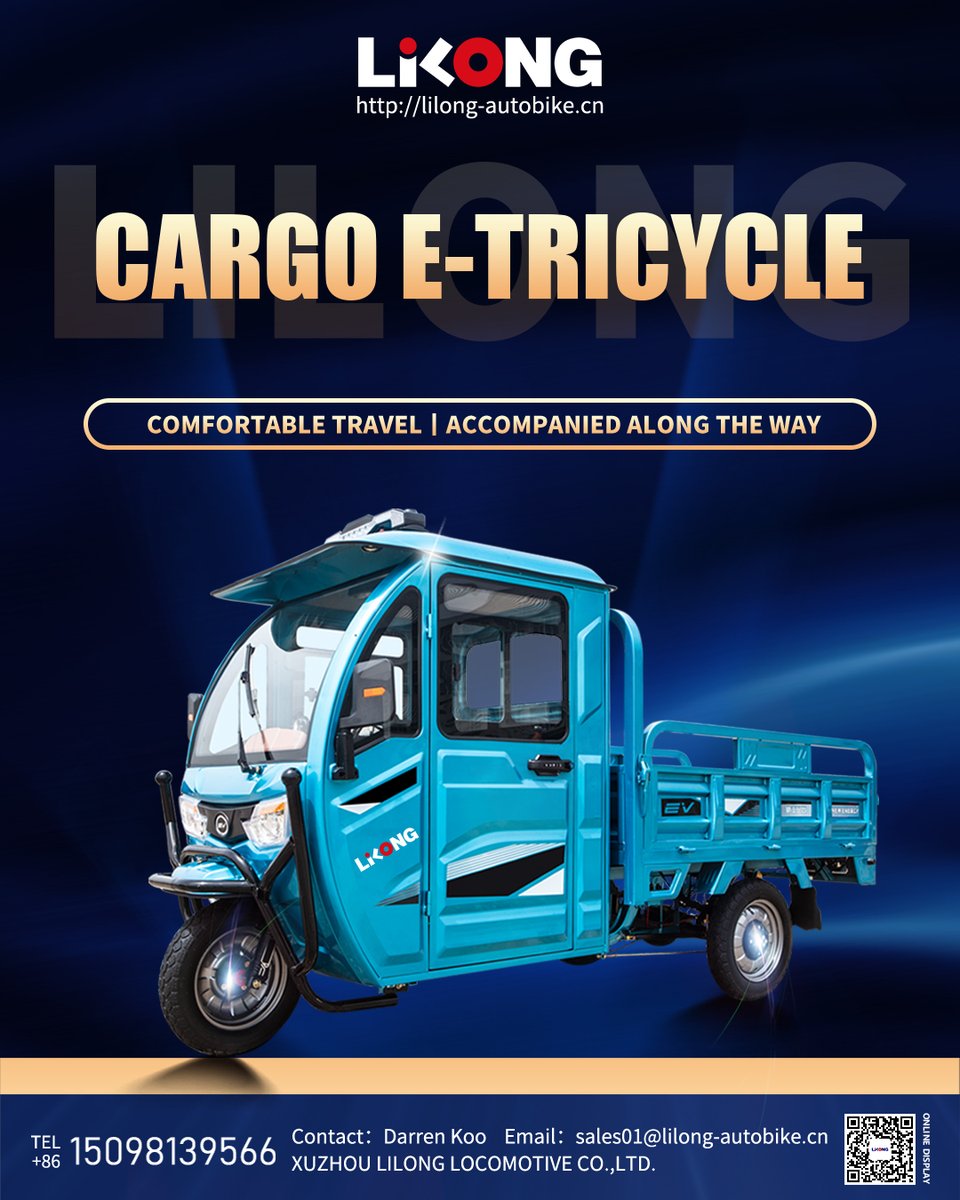 Electric Cargo Tricycle with Closed Cabin #electrictrucks #3wheeler #tricycle #electricvehicles #emobility #agriculturemachinery #cargobike #cargotransportation #lastmiledelivery #motorcycle #electricmotorcycle #batterypowered #pickuptruck #farmingequipment