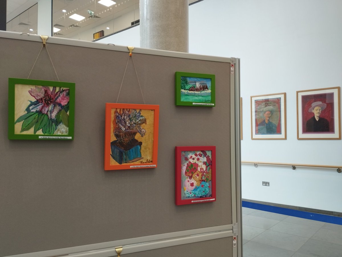 fmcauley101's tweet photo. All ready, please pop by, 11am opening. The #HollybrookkLodge residents' artwork is looking fabulous in the #CreativeLifeHub, under the reflective gaze of the James Joyce series by Brian Bourke - #ClaimToFame. 😊 #Bealtaine2023
@stjamesdublin https://t.co/atSEWXwqJ2