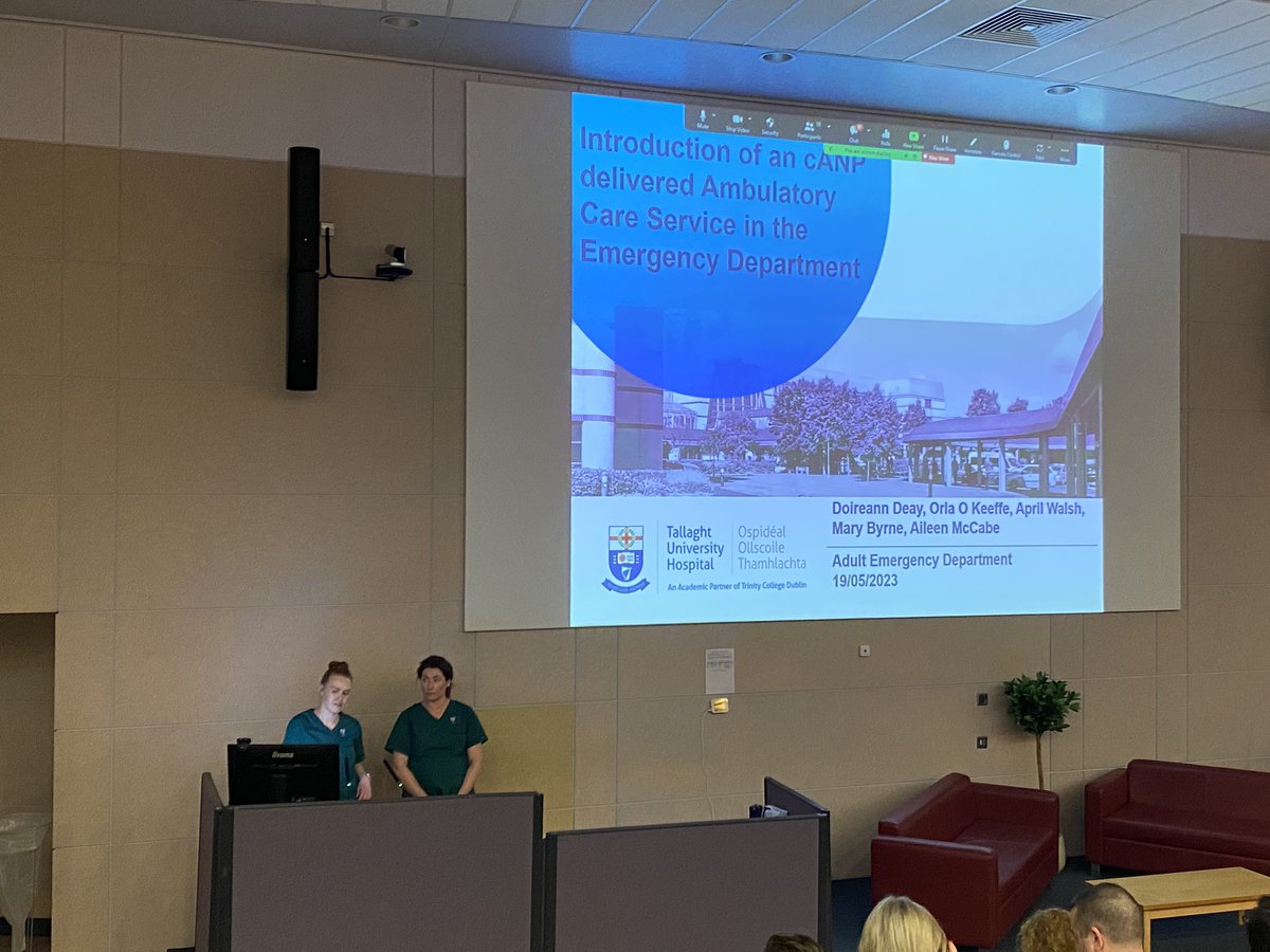 Doireann Deay and Orla O’Keeffe presenting their work on introducing a ANP service in ambulatory care service into <a href="/ed_tuh/">TUH ED</a> #timely #qualitycare #meathfoundationQIsymposium