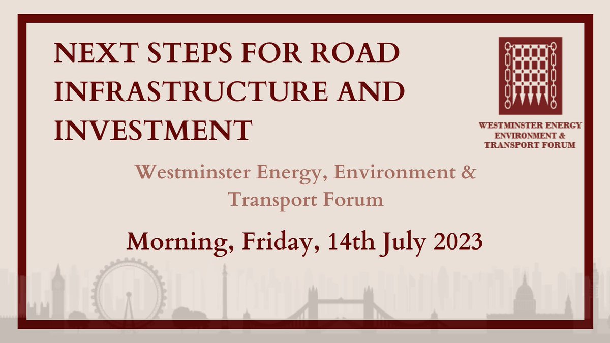 Join <a href="/WEETFEvents/">WEETF Events</a> on the 14th July to discuss Next steps for road infrastructure and investment!

Speakers include <a href="/LogisticsUKNews/">Logistics UK</a> <a href="/OctopusEV/">Octopus Electric Vehicles</a> @atkinsglobal <a href="/jillian_anable/">Jillian Anable</a> <a href="/BurgesSalmon/">Burges Salmon</a> <a href="/WheresWarwick/">Warwick Goodall</a> <a href="/Transport4North/">Transport for the North</a>!

More information: westminsterforumprojects.co.uk/conference/Roa…