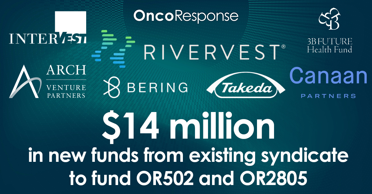 #OncoResponse Raises $14 Million in Added Funds from Investors to Advance Cancer Immunotherapy. Led by @RiverVest and including ARCH Venture Partners, <a href="/canaanpartners/">Canaan</a>, 3B Future Health Fund, Bering Capital, <a href="/TakedaPharma/">Takeda</a> Ventures, InterVest, and others. #EliteCancerResponders