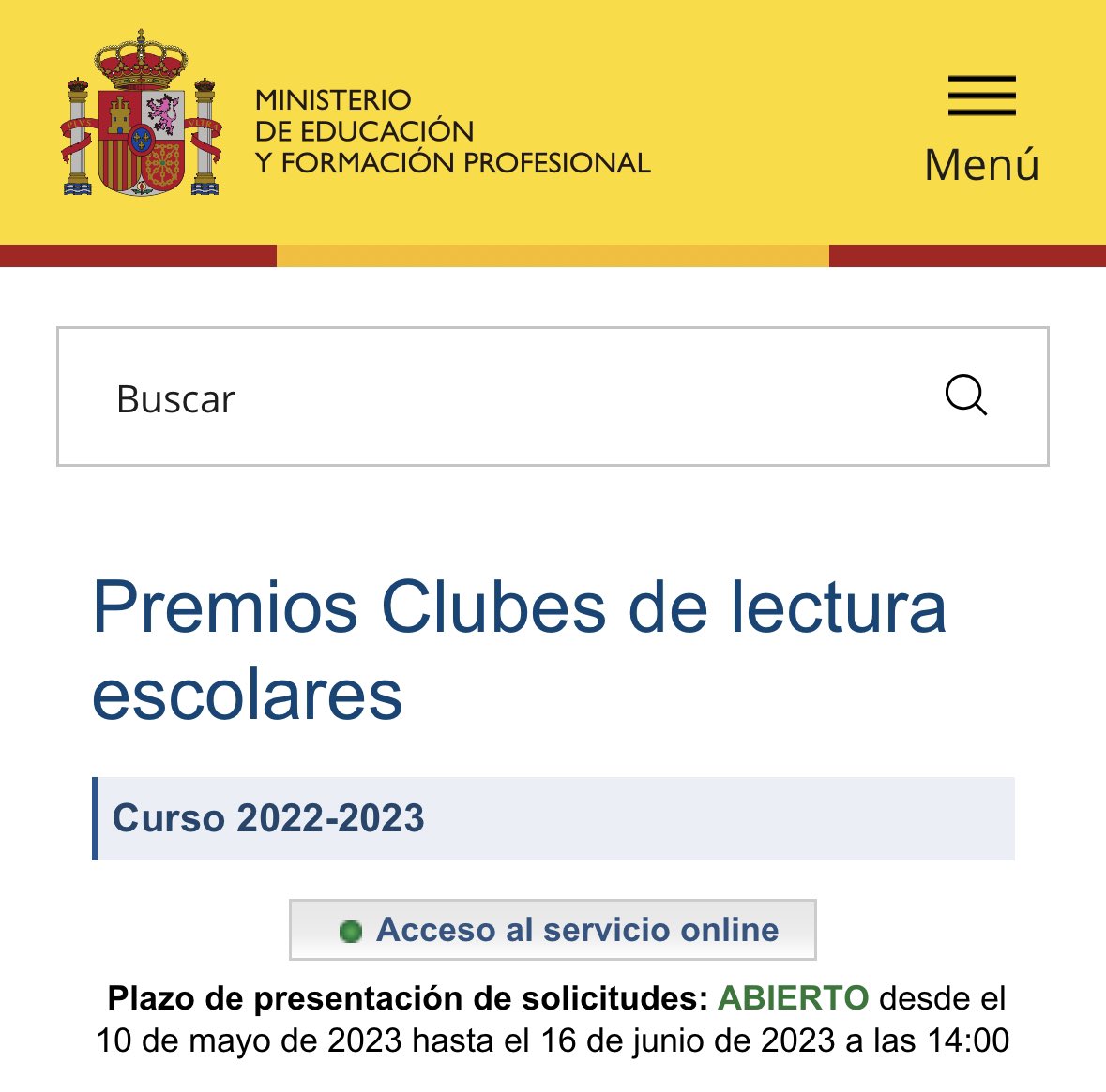 📚 Premios Clubes de lectura escolares 📖 Curso 2022-2023
Ministerio de Educación y FP 
➡️ educacionyfp.gob.es/servicios-al-c…