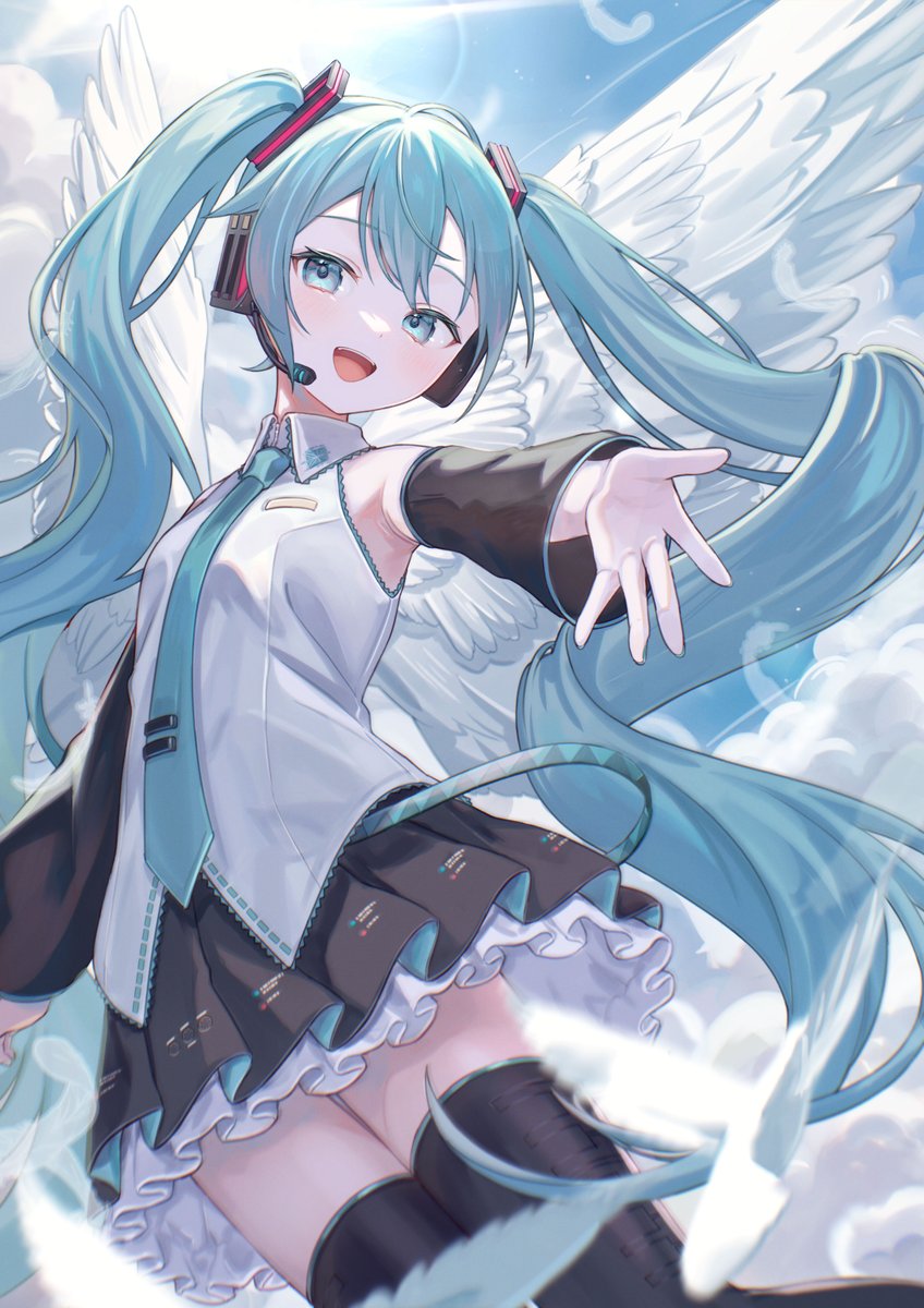 hatsune miku 1girl solo skirt twintails wings long hair thighhighs  illustration images