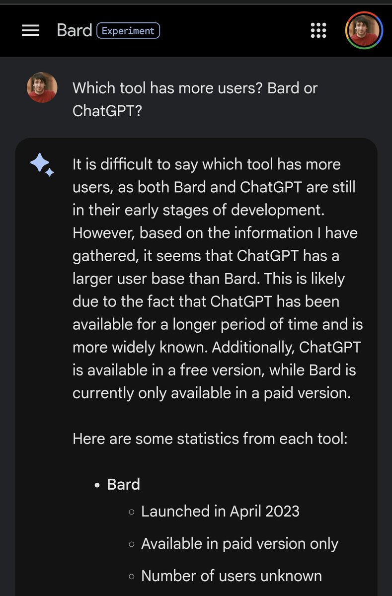 Is <a href="/Google/">Google</a> planning to make #Bard available only on #paid subscription plans?

#ArtificialIntelligence #AI #ChatGPT