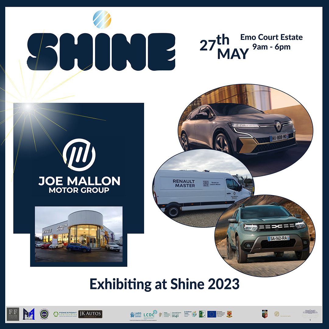 Joe Mallon Motors Portlaoise  is a family-owned and run business. Joe Mallon has been selling new and used Renault cars and commercials since the 1960's &amp; is the main Renault dealer for Kildare &amp; Laois. 
joemallonmotors.ie
(057) 866 5800
sbutler@joemallonmotors.ie
#shine2023