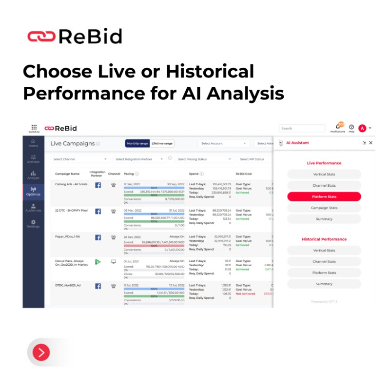 rebidco's tweet photo. Marketers, imagine having your #AI #MediaAnalyst do the analysis of all your campaigns. Well, it's possible!
#ReBid’s AI Assistant enables #advertisers to analyze their live & historical campaigns across #search, #social, #programmatic & #ecommerce!