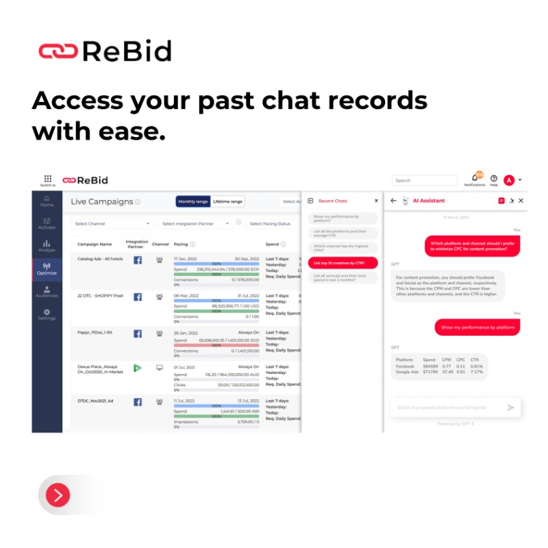 rebidco's tweet photo. Marketers, imagine having your #AI #MediaAnalyst do the analysis of all your campaigns. Well, it's possible!
#ReBid’s AI Assistant enables #advertisers to analyze their live & historical campaigns across #search, #social, #programmatic & #ecommerce!