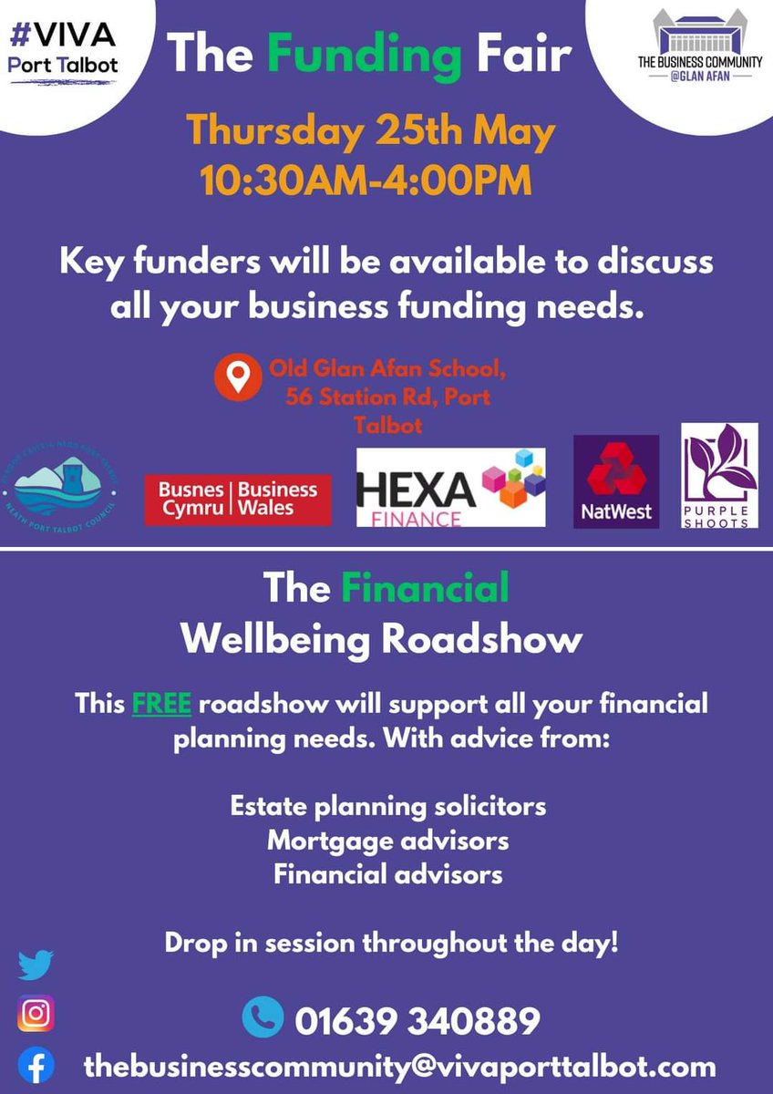 Looking for funding for your business? Then this is for you!
25th May from 10:30am - 4pm
56a&amp;b Station Rd, Port Talbot!