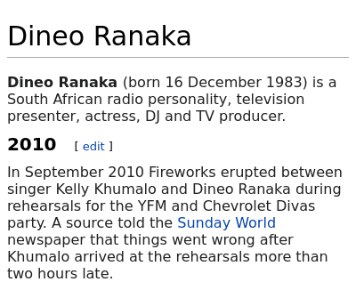 WikiControversy's tweet photo. Dineo Ranaka - 2010

In September 2010 Fireworks erupted between singer Kelly Khumalo and Dineo Ranaka during rehearsals for the YFM and Chevrolet Divas party https://t.co/i5BrWUUEsn