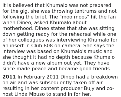 WikiControversy's tweet photo. Dineo Ranaka - 2010

In September 2010 Fireworks erupted between singer Kelly Khumalo and Dineo Ranaka during rehearsals for the YFM and Chevrolet Divas party https://t.co/i5BrWUUEsn