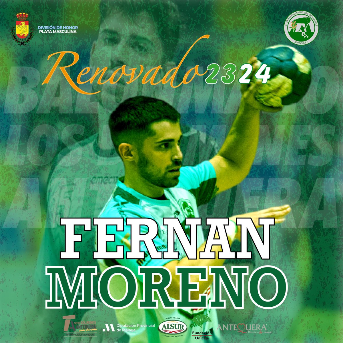 🆕🟢 #OFICIAL | 𝐅𝐞𝐫𝐧𝐚𝐧 𝐌𝐨𝐫𝐞𝐧𝐨 𝐫𝐞𝐧𝐮𝐞𝐯𝐚 𝐩𝐚𝐫𝐚 𝐥𝐚 𝟐𝟑-𝟐𝟒.

🤝🏼El extremo derecho sella su renovación para seguir defendiendo y capitaneando la camiseta verde.

Toda la info y declaraciones ➡️ bmlosdolmenes.es/2023/05/19/fer…

#SomosAlsurAntequera #SomosDeBalonmano