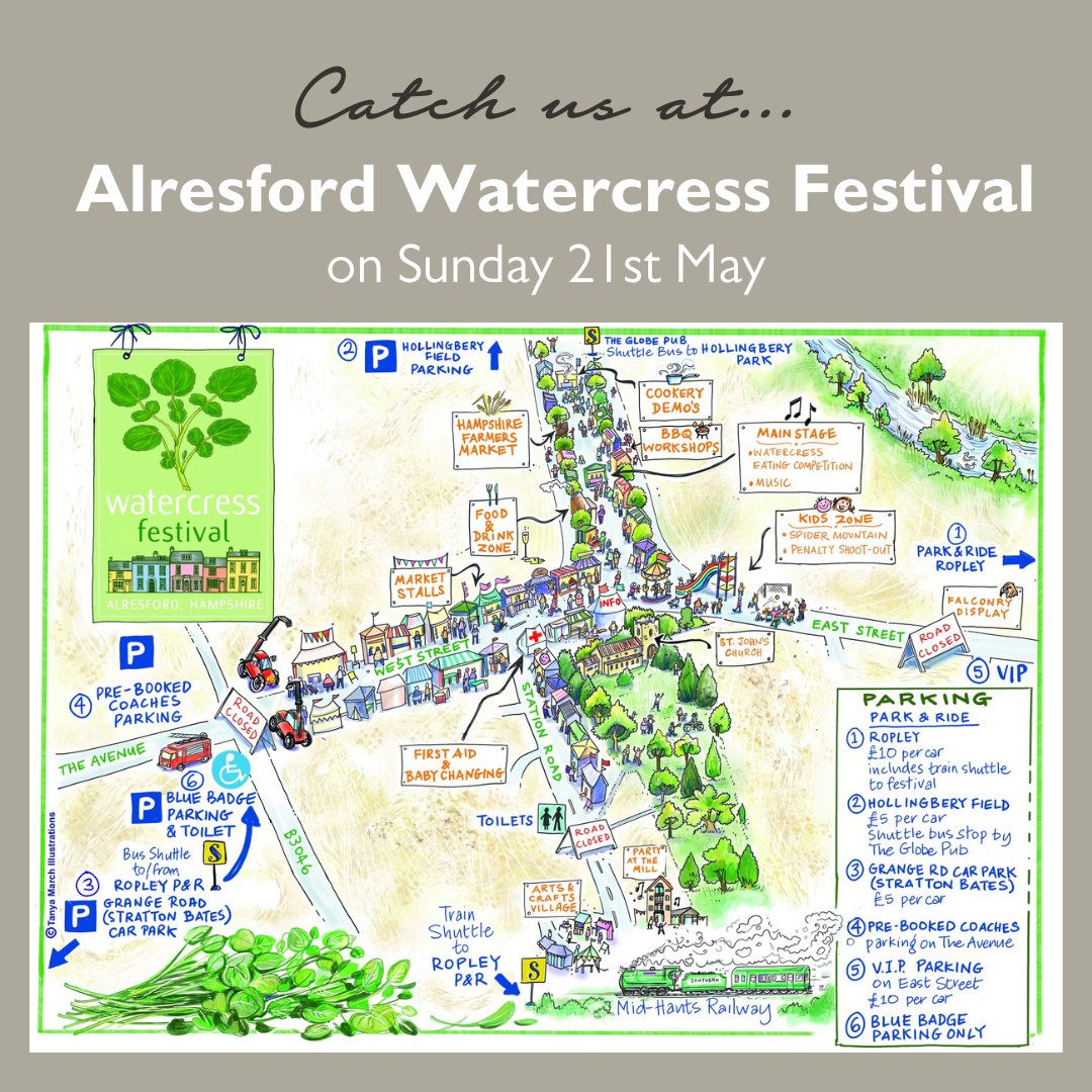 This Sunday 21 May we're delighted to be coming back to the annual Watercress Festival in Alresford, Hampshire.
Come and discover our special watercress goodies!
Find out more about the Alresford Watercress Festival at watercressfestival.org - come along from 10am to 4pm.