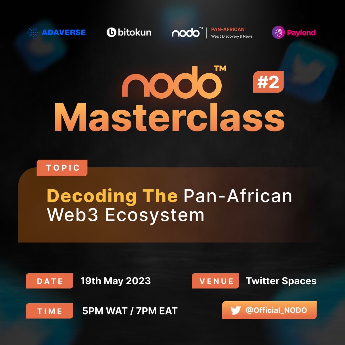 mypaylend's tweet photo. Join us for an engaging conversation as our CEO @ElidayJuma decodes the African #Web3 landscape with Adaverse Crypto Lottery (Bitokun) and MyPaylend. Don't miss out on this exciting #NODOMasterclass #2! #mypaylend #Web3Revolution #DecentralizedFinance #BuildingLocalEconomies https://t.co/xDqRB2fjZ2