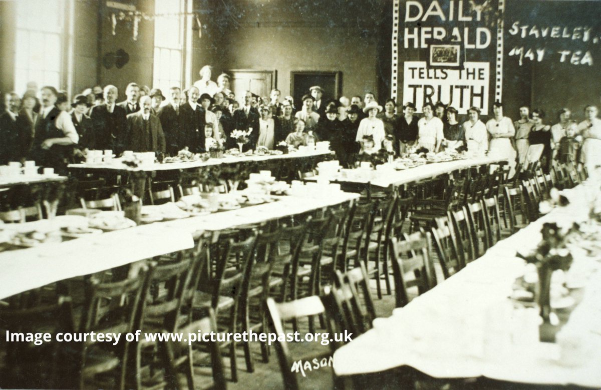 #PhotoFriday in Staveley in the early 1920s. The rows of tables are laid for their ‘May tea’.  We’re sure that the crowd of people, all dressed up in their best clothes, are willing the photographer to hurry up so they can start the party! #LocalAndCommunityHistoryMonth #EYALocal