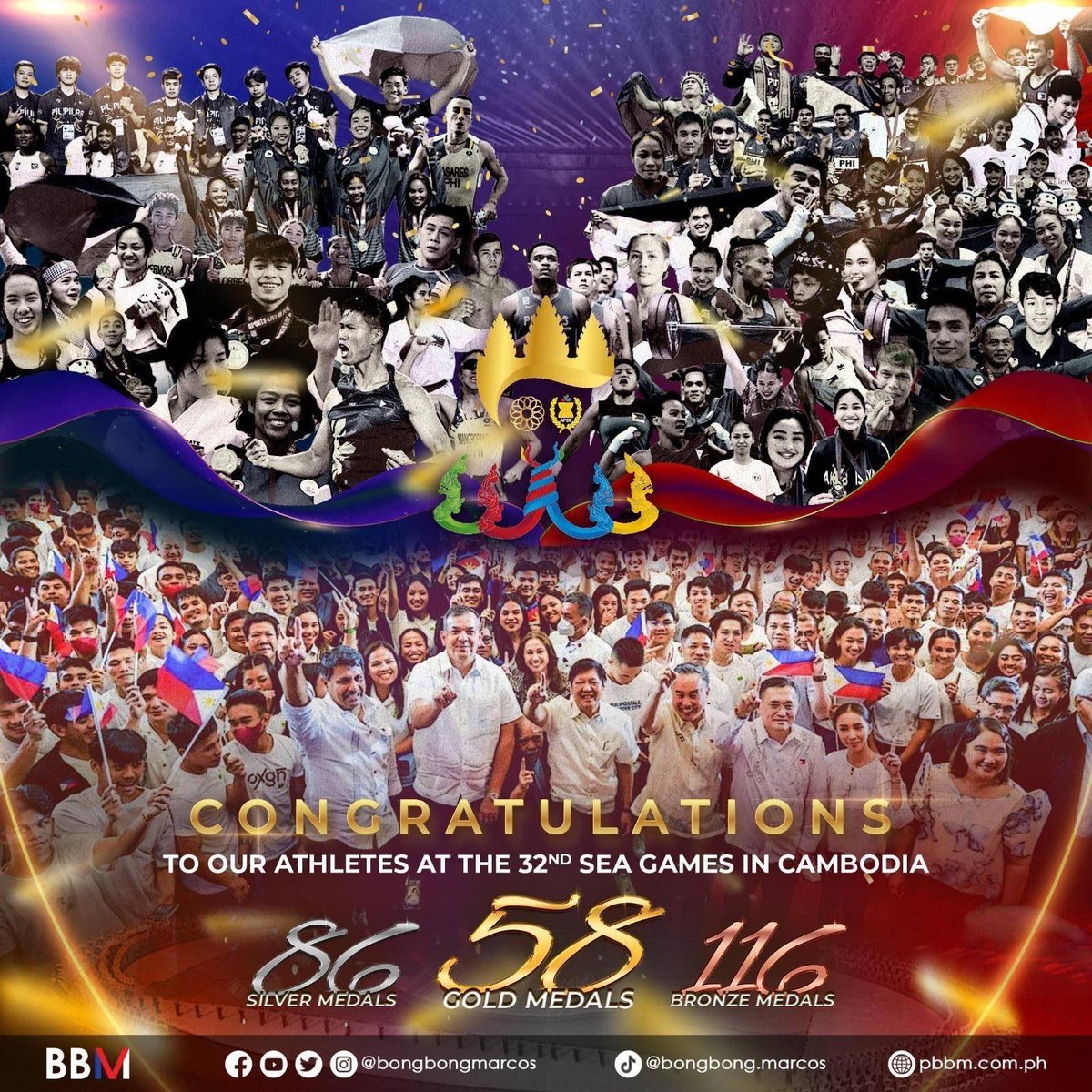 Binabati natin ang ating delegasyon sa ika-32 na SEA Games para sa kanilang paghakot ng mahigit 200 na medalya at pagkamit ng ika-5 na pwesto sa overall ranking!

Saludo sa inyo ang milyon-milyon ninyong kababayan, lalo na ang inyong pamahalaan na dedikadong kayo'y iangat at