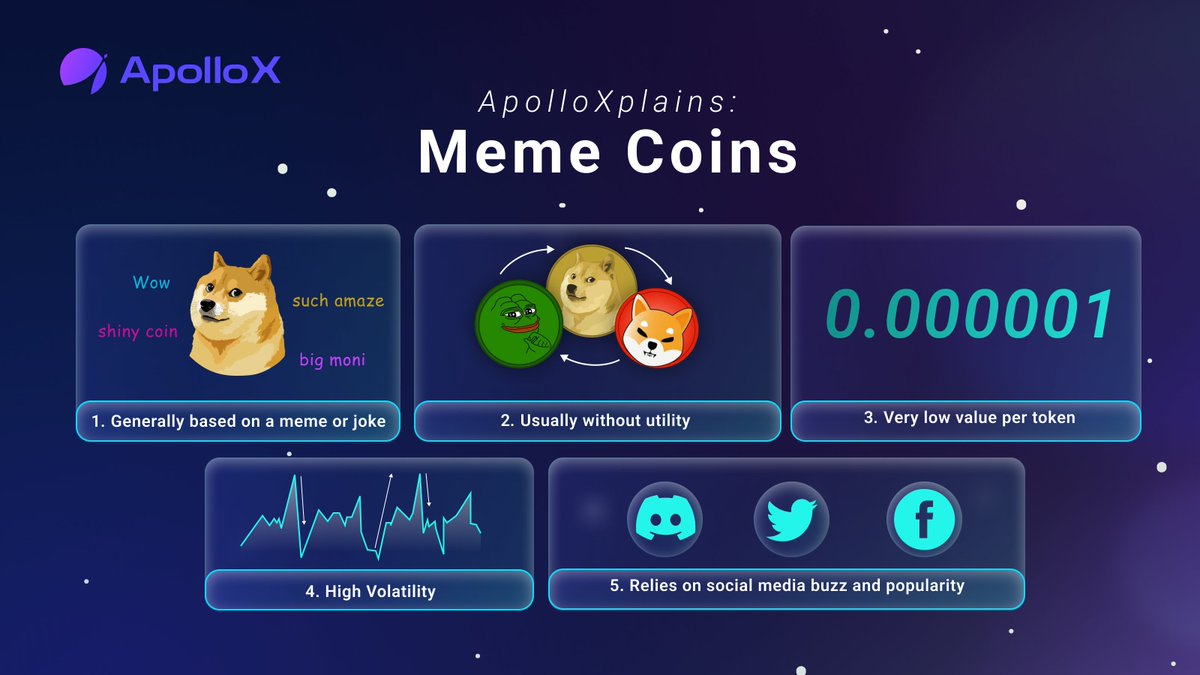 💡 #ApolloXplains: 🔥🐶   They're like the class clowns of the crypto universe, representing internet culture and capturing attention with their funny names and themes.🚀😎  Just remember, investing in them can be a wild rollercoaster! 🎢💸

👉 Trade Now:apollox.link/tradev2