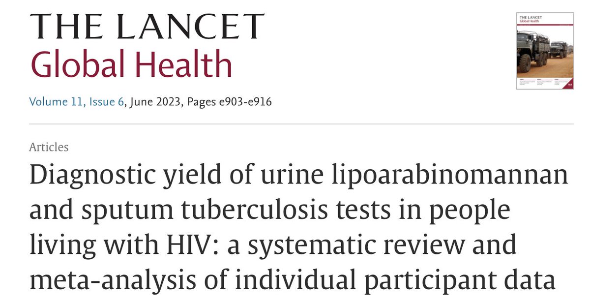 1/Published this week in Lancet Global Health: underlining importance of making urine LAM testing available (together with sputum Xpert) for people living with HIV requiring hospital admission - to expedite TB diagnosis and treatment 

thelancet.com/journals/langl…