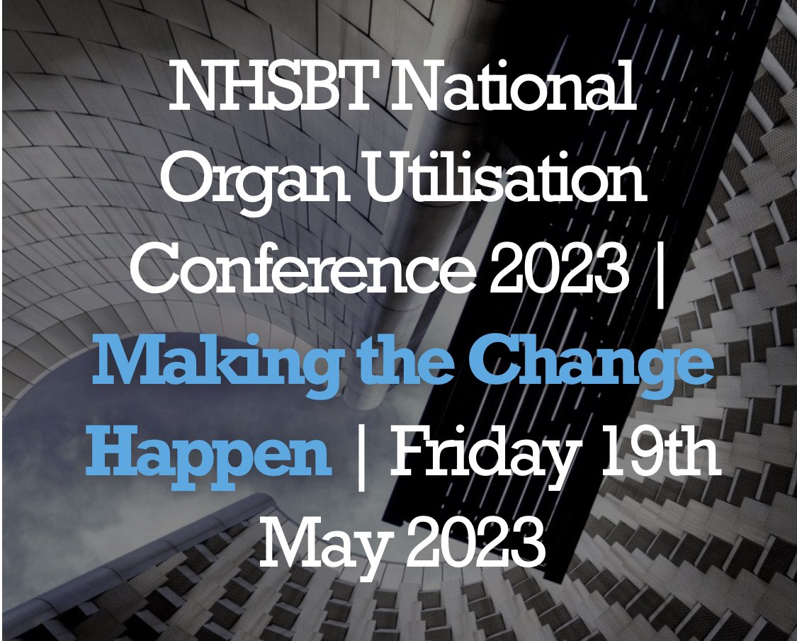 Looking forward to an interesting day discussing organ utilisation and how we increase transplant opportunities @NHSBT #NOUC23