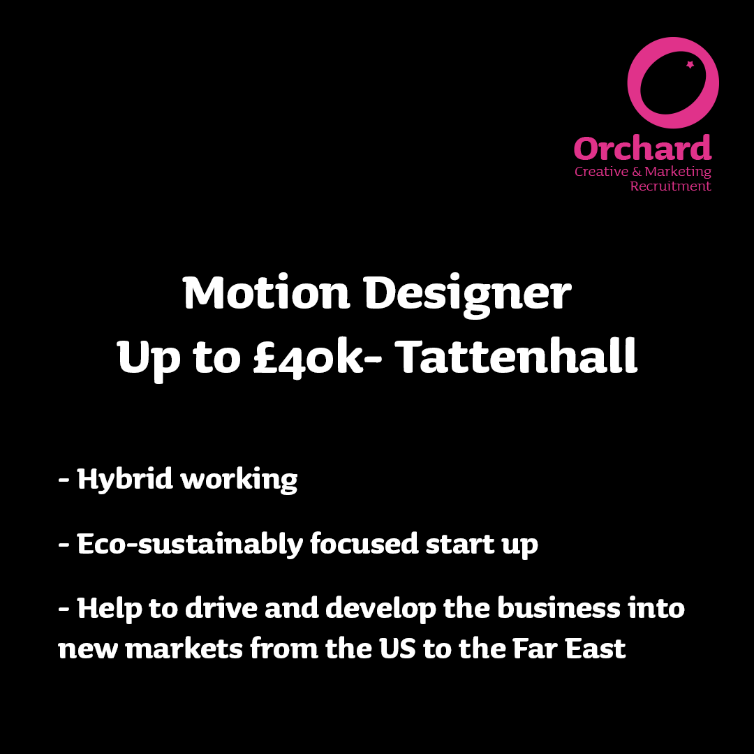 🚨 Motion Designer 🚨 linktr.ee/orchardmanches… 🤩 Up to £40k ~ Tattenhall 🤩 ✅ Hybrid working ✅ Large amount of creative freedom ✅ Working for a start up with a large focus on eco-sustainability To find out more, follow the link above! 👆 #hiring #hiringnow #creativejobs