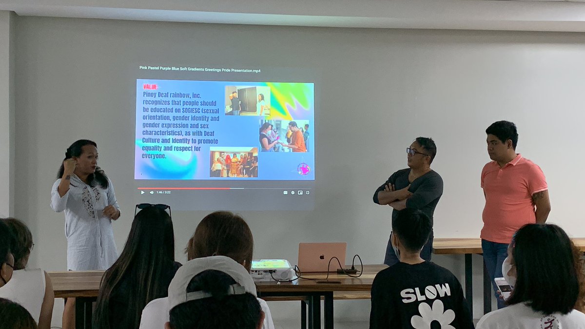 upbabaylan's tweet photo. Our Multidimensional FSL Workshop is ongoing! 💖

Join us at Rm 10, 4th Flr, Student Union Building to learn more about the experiences of our queer deaf siblings from Pinoy Deaf Rainbow 🌈

#HereForQueers
#IDAHOBIT2023
#SOGIEEqualityNow https://t.co/Vo8uqiw5H5