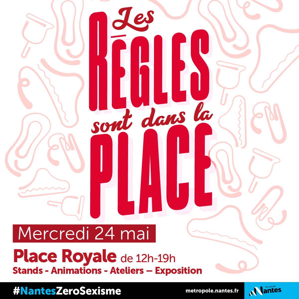 Les règles sont dans la place !🩸

À l'occasion de la Journée mondiale pour l'hygiène  menstruelle le 28 mai, <a href="/nantesfr/">Ville de Nantes</a> et ses partenaires proposent de lever le voile sur les menstruations et vous invitent sur leur village  associatif le mercredi 24/05 !⤵️
#NantesZeroSexisme