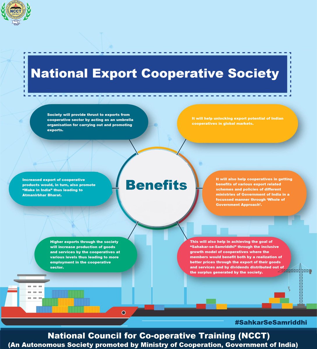 Benefits of National Export Cooperative Society.
#NCCT #सहकारसेसमृद्धि #SahkarSeSamriddhi #सहकारिता_मंत्रालय #minofcooperatn #AmitShah #narendramodi