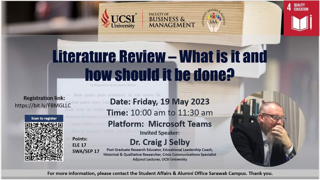 Dr Craig facilitated a session on Mastering Your Literature Review for a group of over 100 UCSI students today.

#TheThirdDegree is available for guest lectures on #ResearchMethodology, #AcademicWriting, and #ResearchWriting for your Universities.

Drop us a line to discuss.