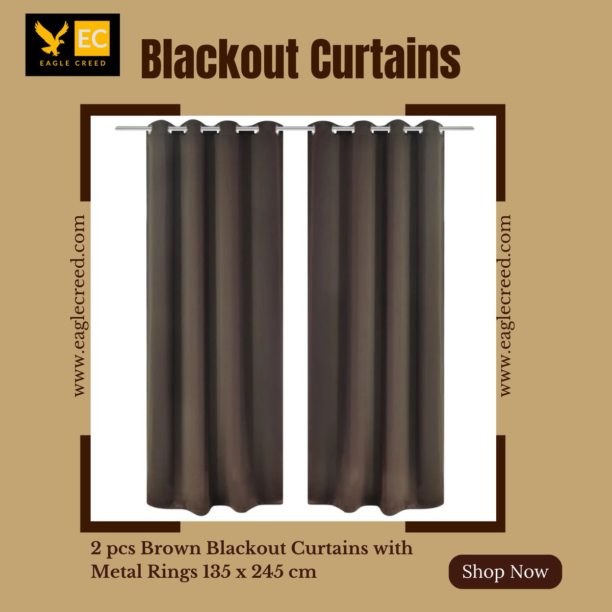 Eaglecreed_'s tweet photo. Upgrade your space with 2 Brown Blackout Curtains! 🌙😍 These 135 x 245 cm curtains with metal rings add elegance and convenience. Enjoy privacy and block out light effortlessly. #HomeDecor #BlackoutCurtains #CozyVibes https://t.co/JfV8rxxtLx