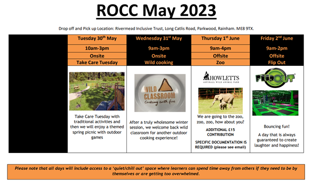 ROCCmanagement's tweet photo. What a week we have planned for May, with some of our favourite activities and places to visit!! @_ROCCstars @RivermeadROCC @RivermeadROCCon @RITProjects @RivermeadTrust @RivermeadCEO @RITDeputyCEO https://t.co/mH0cyMxiPm