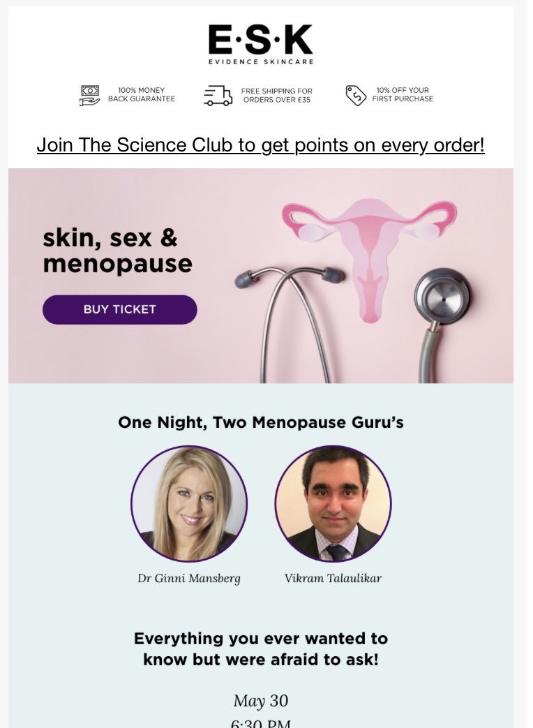 HarleyStEmp's tweet photo. Fresh off the @eskcare1 newsletter - @Dr_Ginni will be here for an evening of menopause chatting with the amazing @VikramSinai - #menopause expert extraordinaire.
Get your ticket now! https://t.co/PUyuhhKtvZ https://t.co/FuMRoR5GX6