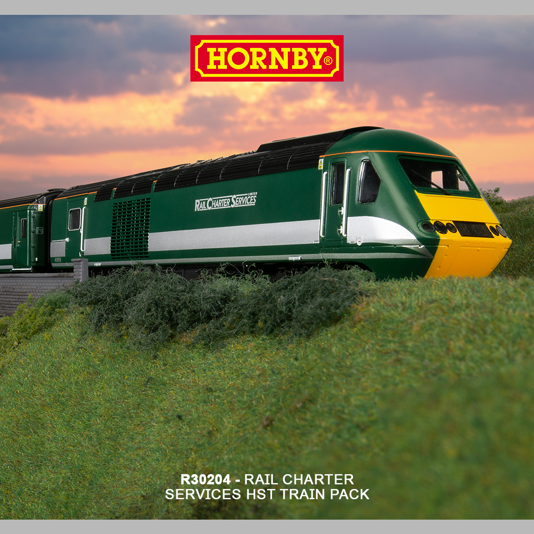 hornby's tweet photo. It’s time for a #Modelrailway staycation! 🚂
Rail Charter Services HST Train Pack (R30204) is in stock now!
Pick up this bold, high-speed model here 👉https://t.co/wjDqQYTYeK. Plus, create the full rake with our additional coaches.
#Hornby #StaycationExpress #HST #Trainset https://t.co/PZLycbhxpD