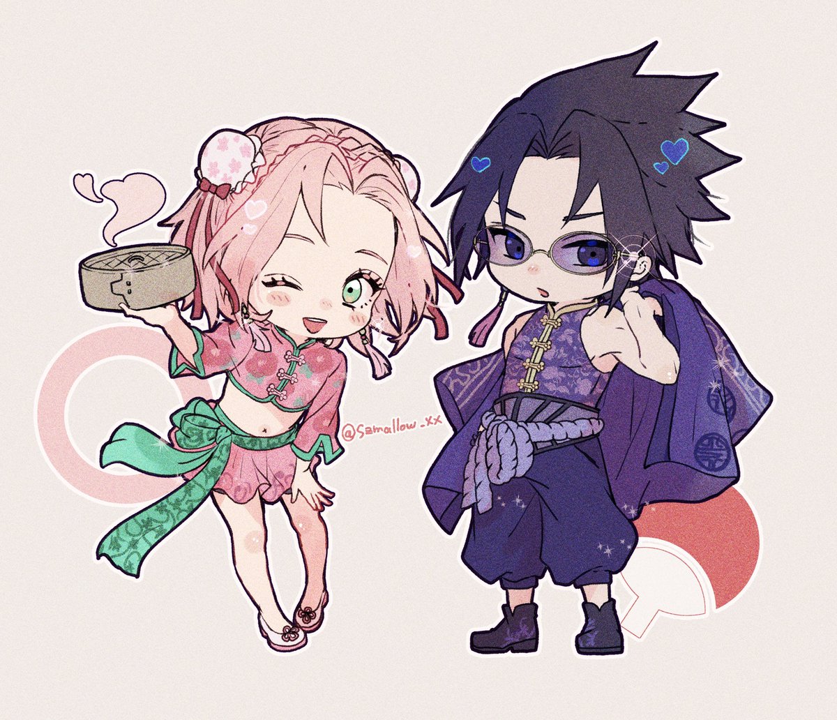 1girl 1boy pink hair one eye closed green eyes black hair chinese clothes  illustration images