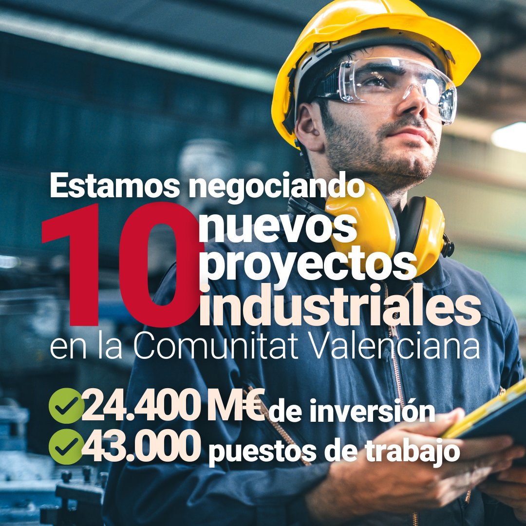 ximopuig's tweet photo. Estamos negociando con diez multinacionales la instalación de grandes proyectos industriales.
Una inversión potencial de 24.400 millones de euros y 43.000 empleos directos.
En conjunto: 8 veces más de lo conseguido con Volkswagen.
Es un momento importante.
Ilusión y a trabajar.