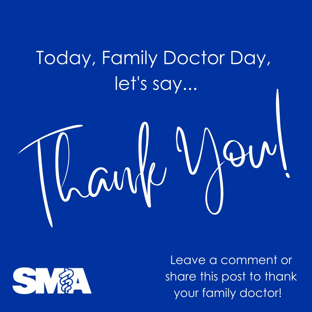 <a href="/SMA_docs/">Sask Medical Assoc.</a> salutes our family physicians on #WorldFamilyDoctorDay. Thank you for all that you do each and every day.