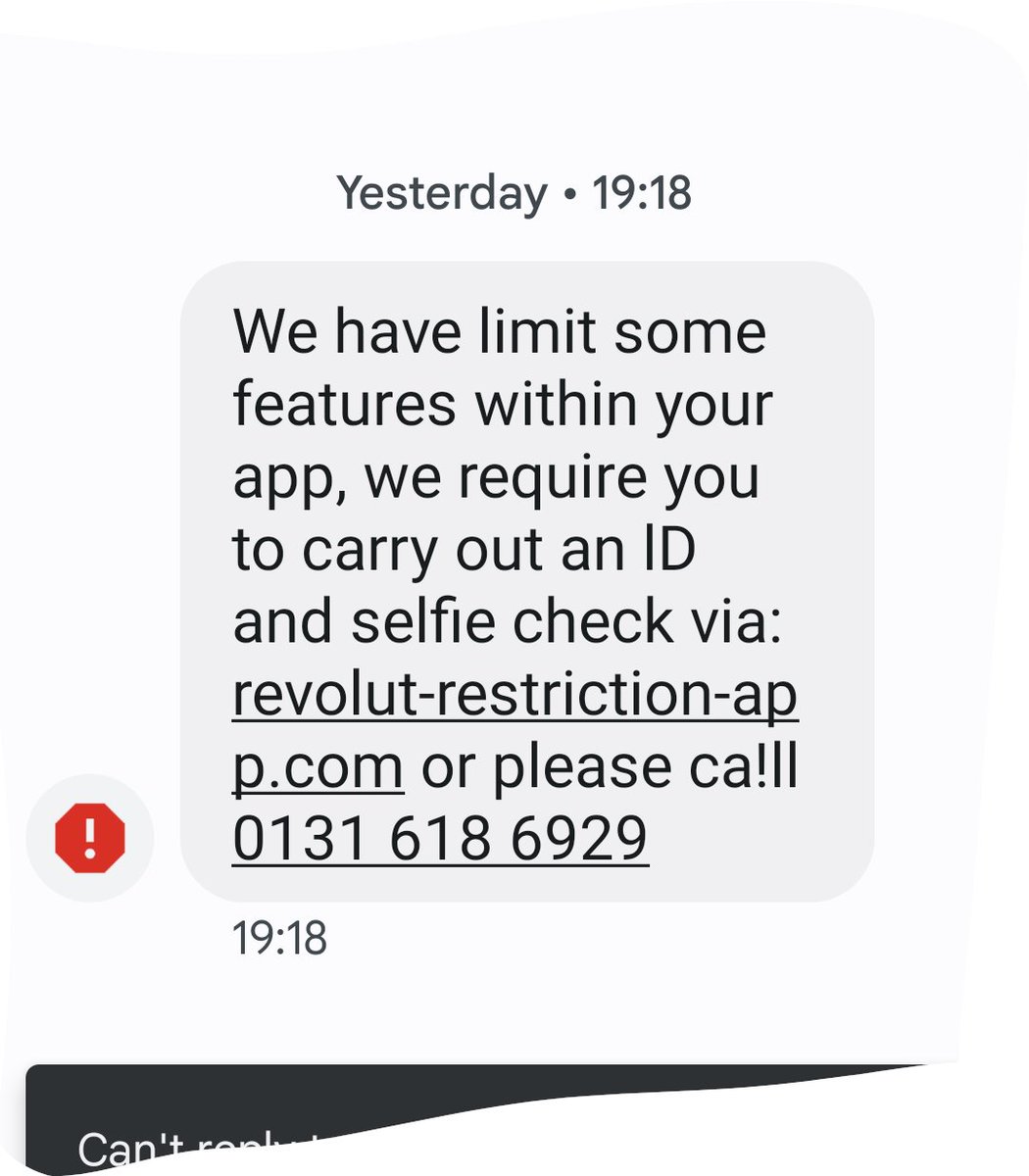 markfriendUK's tweet photo. @RevolutApp Got this text message - assume it's not you https://t.co/oJ3ABHAVgA