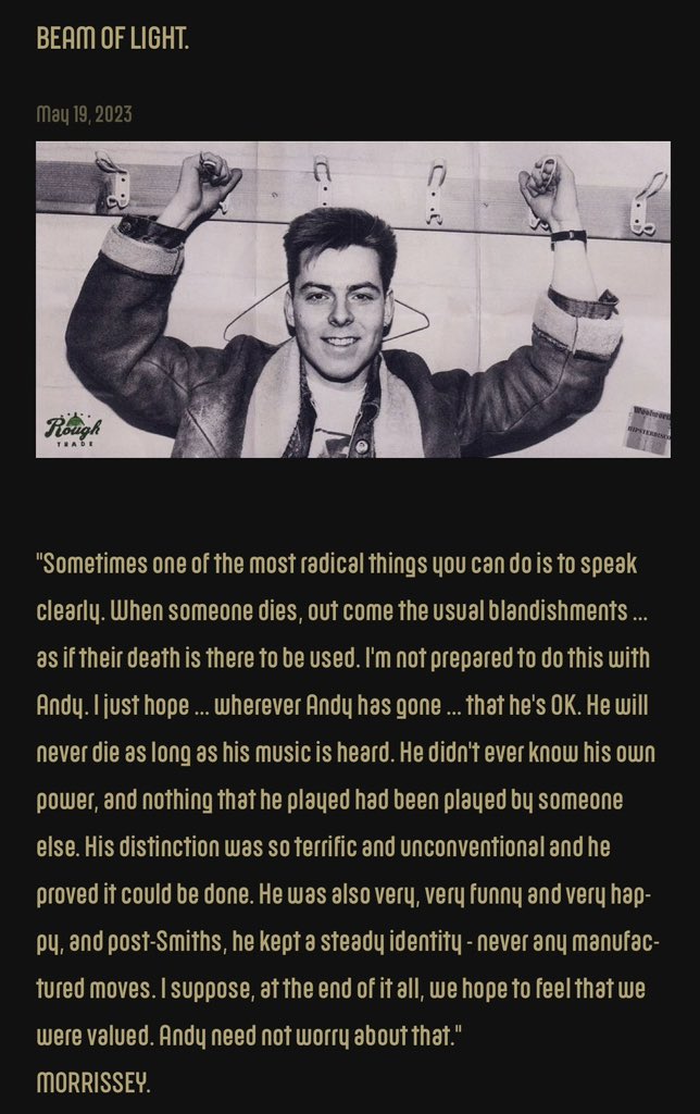 BEAM OF LIGHT
Morrissey on Andy Rourke