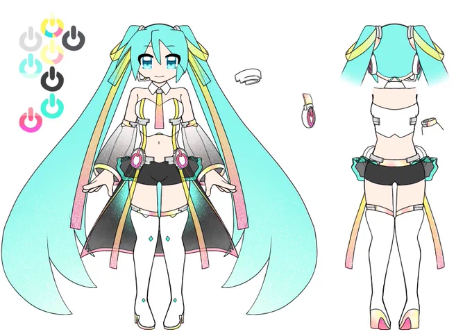 #サイバーxアイドル初音ミク誰デザ  答え合わせです らうりおがデザインした初音ミクは……⑪のミクちゃんでした〜〜!!!! ⑪に投票した10人の方々、おめでとうございます デザイン画もご覧ください