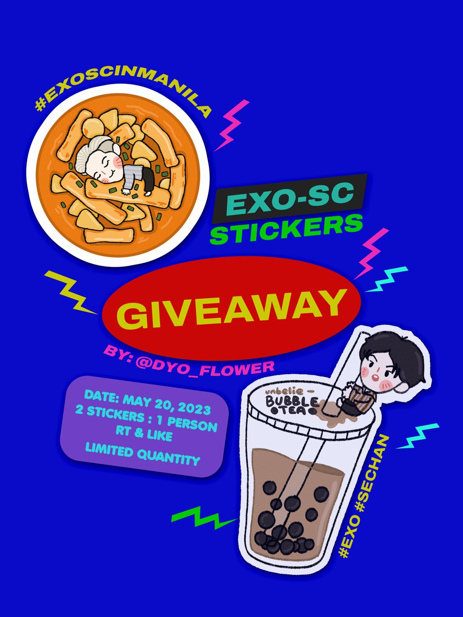 ✨EXO-SC BACK TO BACK STICKER GIVEAWAY✨

Hello! I'll give away Sechan stickers from my EXO Food Series art. I'll constantly update my location from 11 am, until supplies last.

RTs and likes are much appreciated🤍
See you!

#EXOSCinMNL #EXOSCinManila #EXOSC_BACKTOBACK_IN_MNL