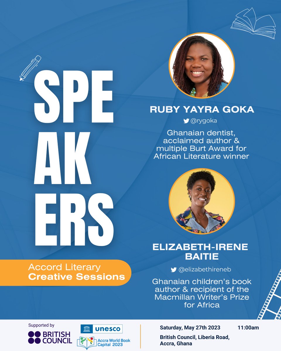 accordliterary's tweet photo. Catch @rygoka and @elizabethireneb at the #AccordCreativeSessions, in partnership with @ghBritish, next weekend! 🥳

It’s an entire day of exciting conversations about books, art and the creative industry. Join us then! 📢 https://t.co/XGgaUSA5h5