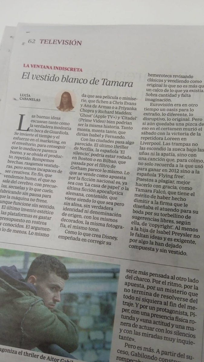 Ni Eurovisión ni Disney, ni películas ni series. Vendemos humo y falta originalidad. Menos a Tamara Falcó, tan sobrada que la han dejado compuesta y sin vestido.

Las buenas ideas escasean tanto como la verdadera modestia en Guardiola 👉 Mi columna en ABC.
abc.es/play/televisio…