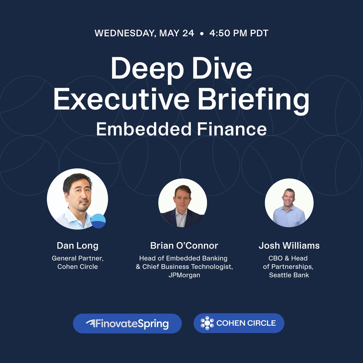 CohenCircle's tweet photo. ✈ Join our own @itsdanlong at @Finovate  in #sanfrancisco next week!

🏦 He'll be joined by banking experts, Josh Williams of Seattle Bank and Brian O'Connor of J.P. Morgan to explore the key trends in embedded finance and banking-as-a-service.

💡 Learn what your bank needs to do to offer BaaS, and discover ways to defend against digital attackers or banks with larger budgets.

🤫 All conversations will be held under the Chatham House Rule. #BankingAsAService #EmbeddedFinance #FinancialInnovation

More here: https://t.co/gpaA9XJohY