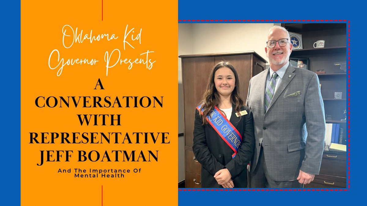 Head over to the Oklahoma Kid Governor YouTube page to watch an amazing interview with Representative Jeff Boatman, the co-author of Maria’s Law, and the importance of mental health. 

youtu.be/nAvhtrRzhrM