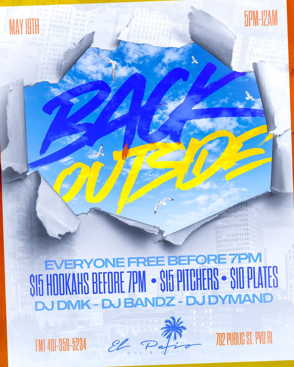 antsdope's tweet image. Big vibes on a FRIDAY !!! Meet the guys @ el patio in providence FREE entry till 7pm+ hookah &amp;amp; pitcher specials all night don’t be foolish ☀️ ⛅️