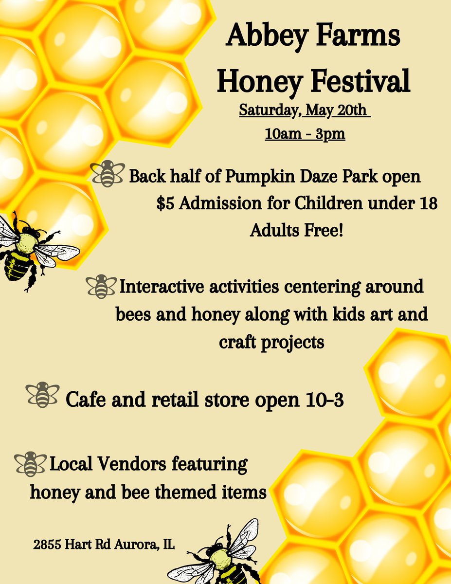 Just a reminder Honey Festival is tomorrow from 10-3! #WorldBeeDay #localfarm #AuroraIL