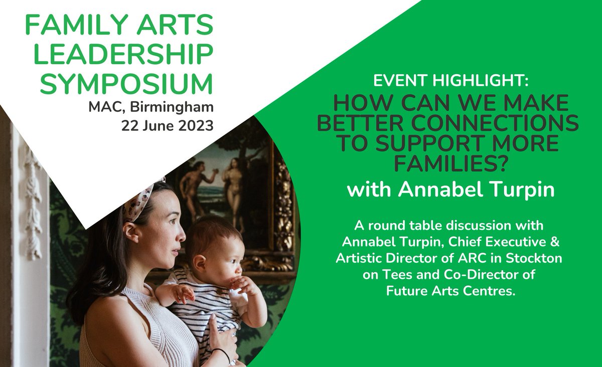 How can we make better connections to support more families?

Meet with cultural leaders on 22 June for this round table discussion led by <a href="/annabelturpin/">Annabel Turpin</a>. Plus more talks, panel discussions and networking opportunities.

Book at familyarts.co.uk/family-arts-le…

<a href="/arcstockton/">arcstockton</a> <a href="/ArtsCentres/">Future Arts Centres</a>
