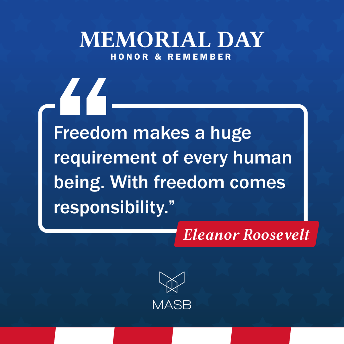MASB's tweet photo. 🇺🇸 In observance of Memorial Day, the #MASB office will be closed today. Enjoy your holiday! https://t.co/M9TX3DlovC