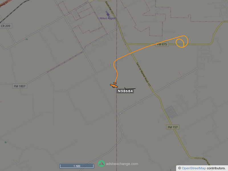 N98684, a Cessna 172-P, is circling over Ellis County at 1650 feet, speed 77 MPH, 3.0 miles from Soil Conservation Service Site 49a Dam globe.adsbexchange.com/?icao=adc4fb&z…