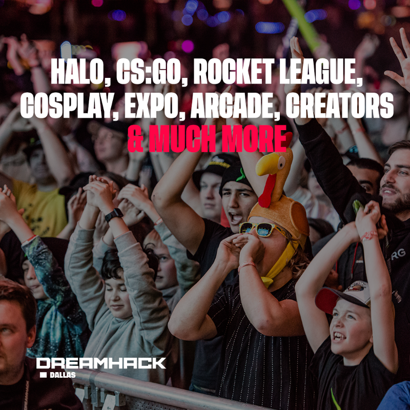 DreamHack's tweet photo. DreamHack is calling all gamers! 🙌🎮👾
Grab a day pass and enjoy esports, gaming, cosplay, arcade, meeting streamers, exploring the expo, and SO MUCH MORE!

DreamHack Dallas, June 2 - 4 
Kay Bailey Hutchison Convention Center